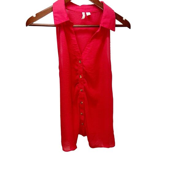 Cato Red Sheer Sleeveless Button Up Blouse W/Collar & VNeck XL - Picture 1 of 3